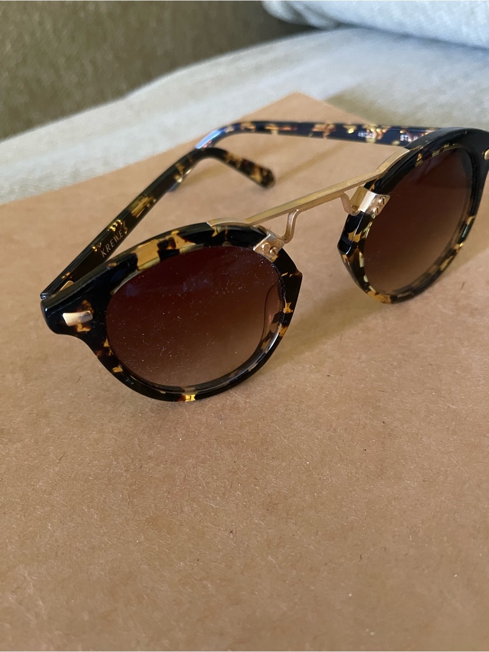 KREWE Tortoiseshell Round Sunglasses with Gold Bridge Lightweight Chic Design